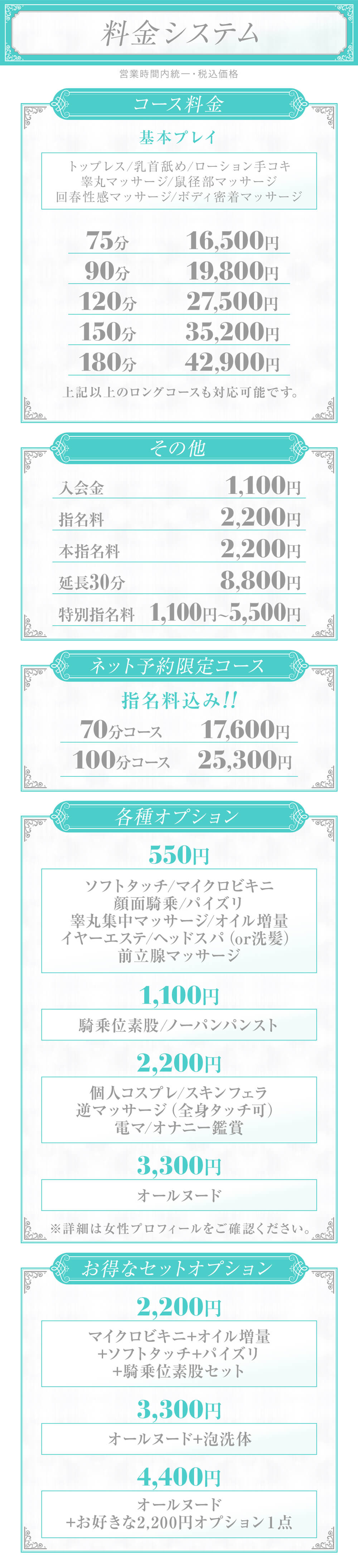 えちちSPA五反田店の料金表