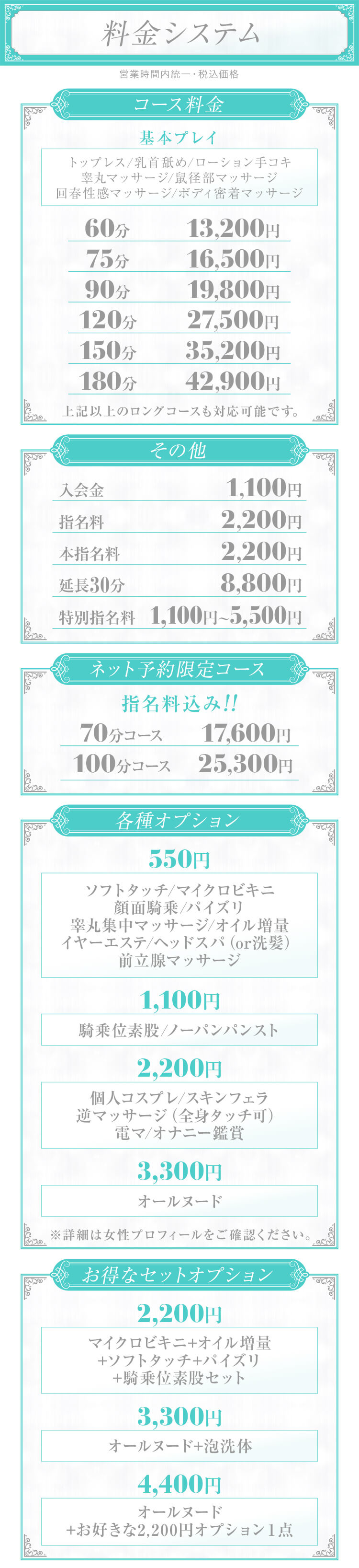 えちちSPA五反田店の料金表