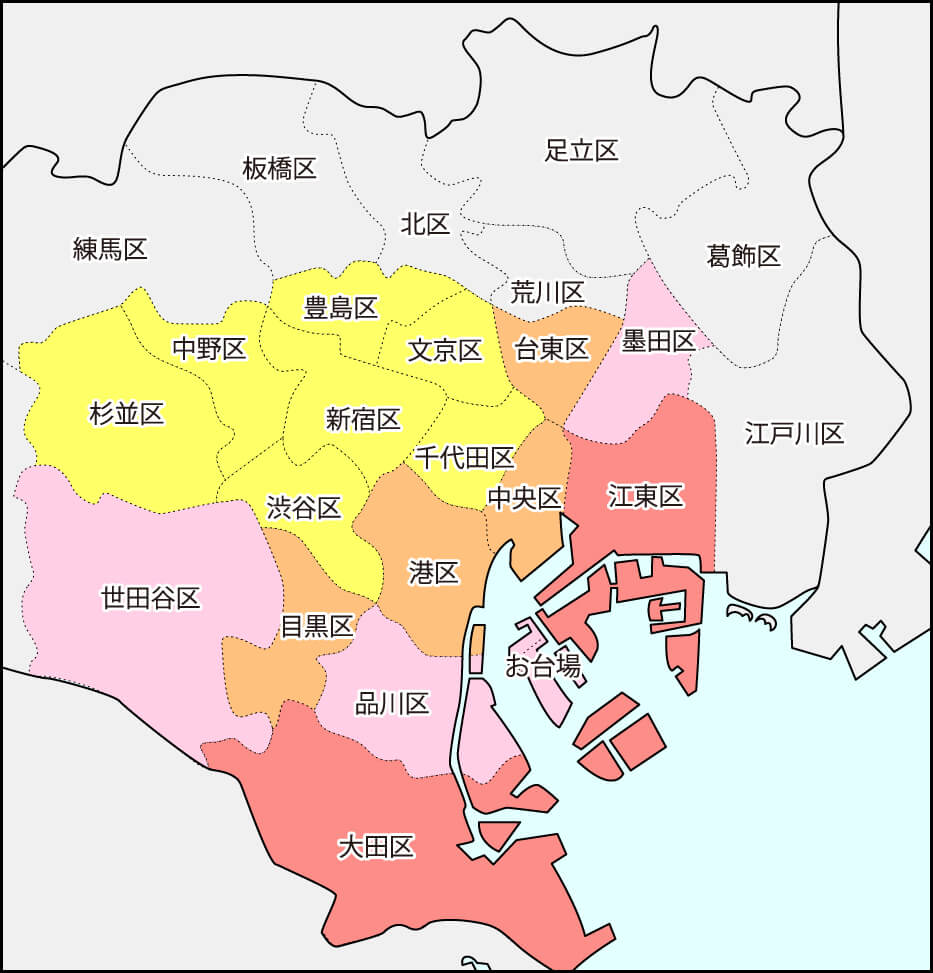 新宿風俗のデリバリー交通費マップ